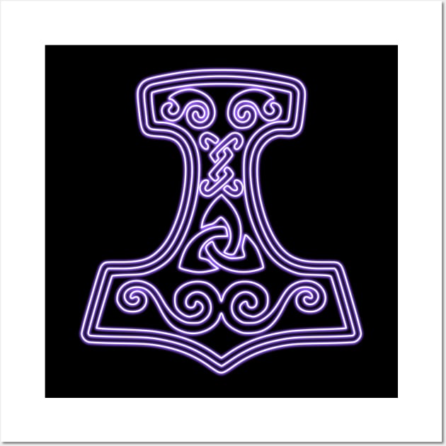 Thor hammer - Mjöllnir - violet neon Wall Art by la chataigne qui vole ⭐⭐⭐⭐⭐